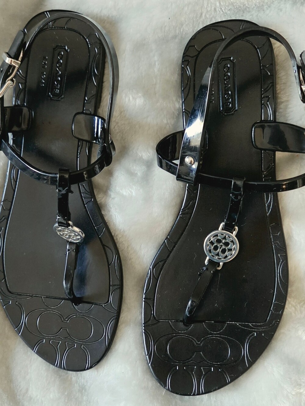 Coach Women's Black Jelly T-Strap Sandals